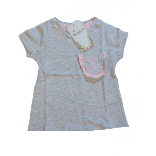 Grey Short Sleeves Girls T-shirt with Sweet Love Design, 18 Months