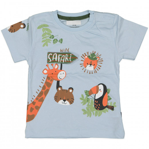 Baby Blue Short Sleeves T-shirt with Safari Design, 18 Months