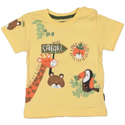 Yellow Short Sleeves T-shirt with Safari Design, 12 Months