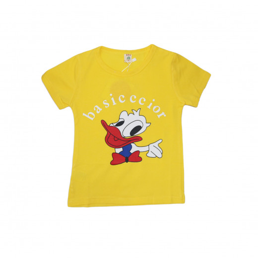 Short Sleeves T-shirt with Duck Design, 5-6 Years, Size 110, Yellow Color