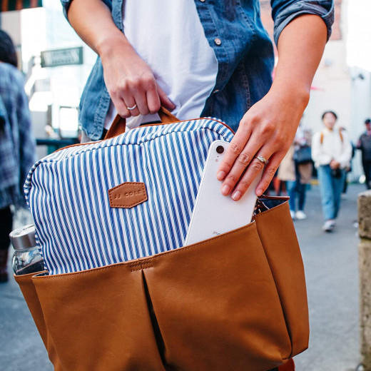 JJ Cole Popperton Boxy Backpack Diaper Bag Ticking Stripe - Blue