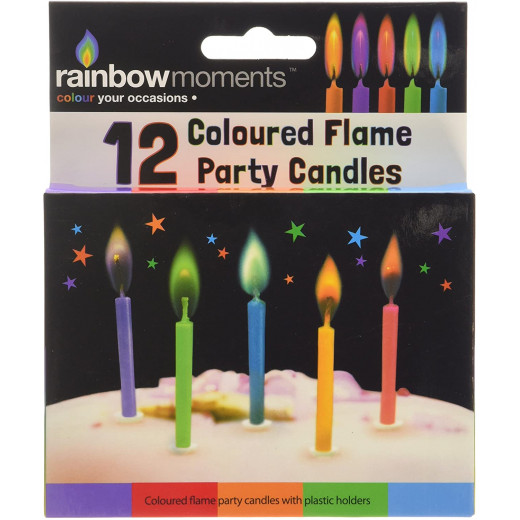 Rainbow Moment Assorted Color Flame Candles With Holders – 12-pack