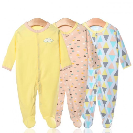 Colorland - Baby Romper 3 Pieces In One Pack 12-18 Months - Yellow with Colored Designed