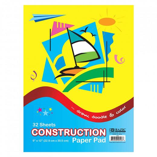 Bazic Construction Paper Pad, Assorted Colors, 32 Sheets