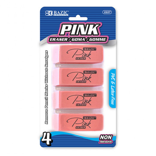 Bazic Pink Bevel Eraser Set of 4