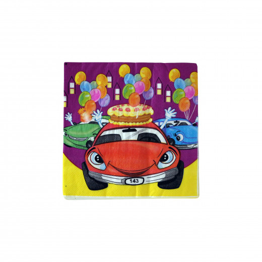 Disposable Paper Napkins for Kids, Colorful Race Cars Design , 20 pieces