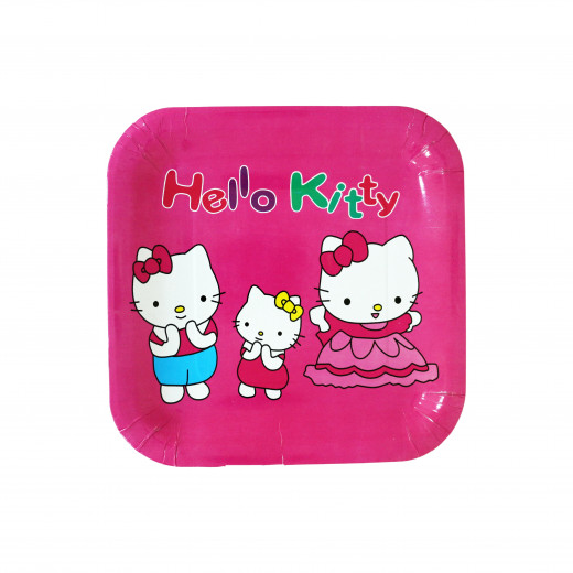 Disposable Square Plates for kids, Pink Hello Kitty Design,10 Pieces