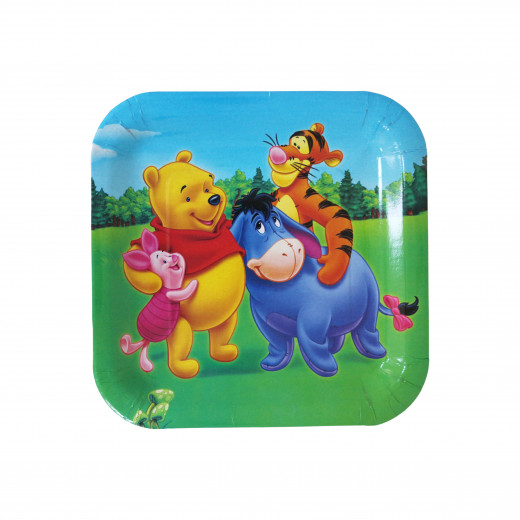 Disposable Square Plates for Kids, Winne the Poo Design, 10 Pieces