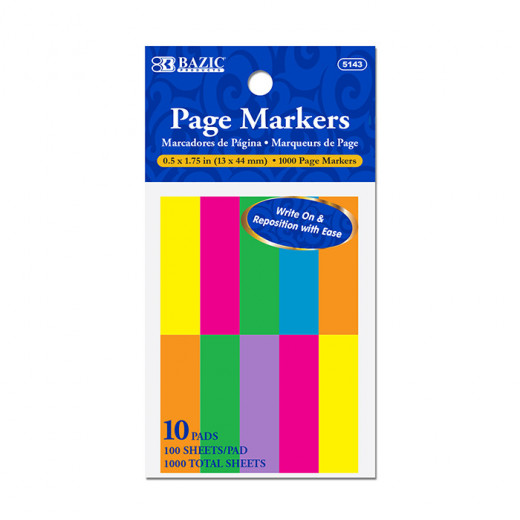 Bazic Neon Page Marker ,100 Paper, 10 Pack