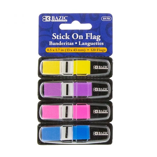 Bazic Neon Color Coding Flags With Dispenser ,30 Paper ,(4/Pack)