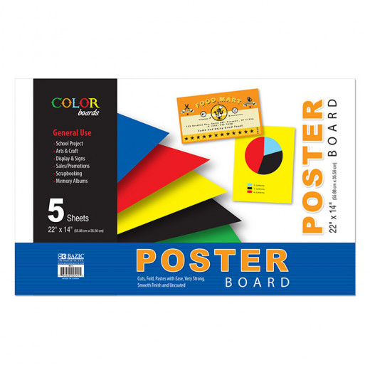 Bazic Assorted Color Poster Board (5/Pack)