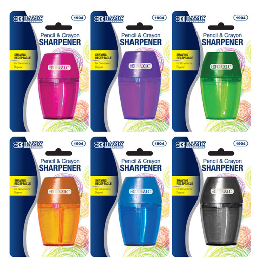 Bazic Single Hole Sharpener With Receptacle, Assorted Colors