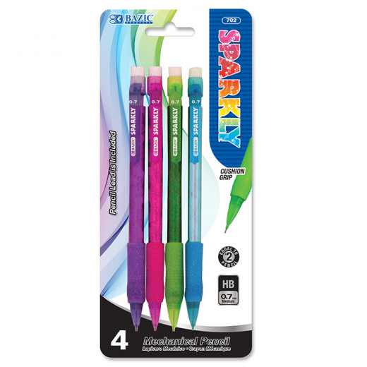 Bazic Sparkly 0.7 Mm Mechanical Pencil With Glitter Grip, (4/Pk)