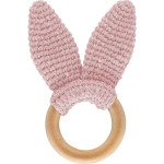 Babyjem knitted cotton & wooden ring teether pink