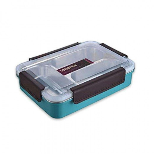 Tedemei Stainless Steel Insulated 3 Grid Lunch Box, 700 ml - Blue