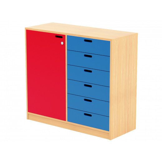 خزانة خشبية للتخزين مرنة بتصميم لون أزرق  و أحمر من دون عجلات 103.3 * 40 * 90 سم من ايديو فن
