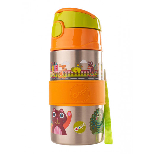 مطرة ماء زجاجة مصنوعة من الفولاذ المقاوم للصدأ بتصميم غابة, باللون البرتقالي 400 مل من أوبس