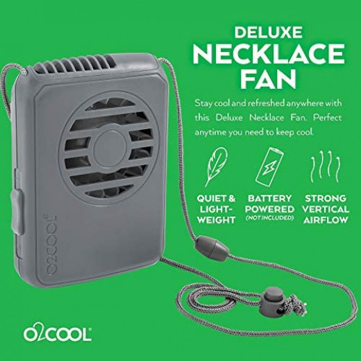 O2COOL Battery Deluxe Necklace Fan, Grey