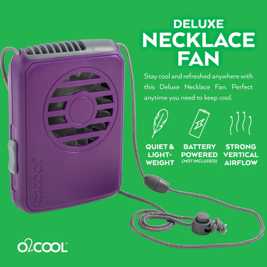 O2COOL Battery Deluxe Necklace Fan, Purple