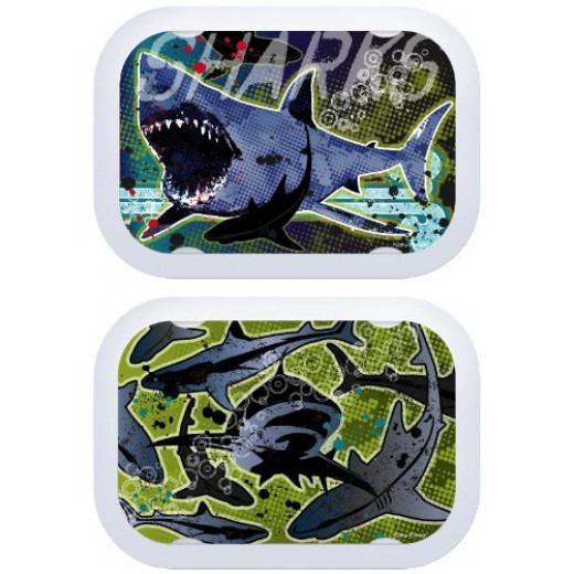 صندوق غداء يوبو ديلوكس - اللون: رمادي بتصميم أسماك القرش
