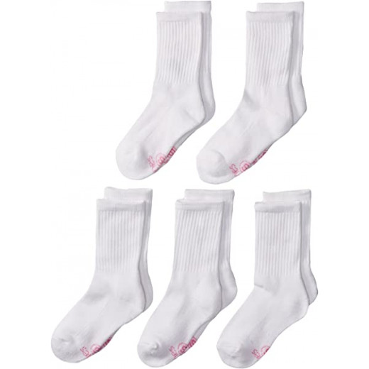 Hanes Ultimate Girls' 5-Pack Crew EZ Sort Socks, White, Medium