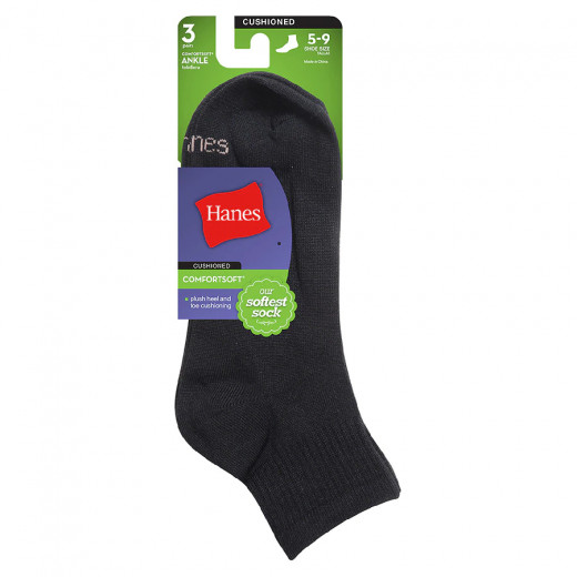 Hanes Women's Comfortsoft Ankle Sock with Lightweight Constructions, Black,XL