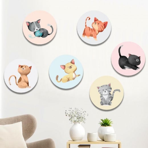 مجموعة القطط اللطيفية الدائرية الخشبية للحائط