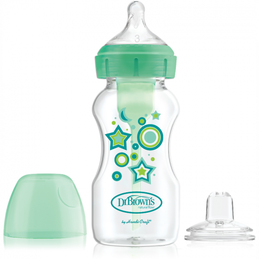 Dr. Brown's Wide-Neck Options+ Bottle with Sippy Spout Nipple, Green 270 ml