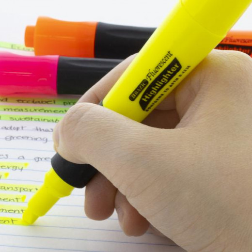 قلم تمييز فلورسنت بتصميم مكتبي أصفر مع مقبض من بازيك (3 / عبوة)
