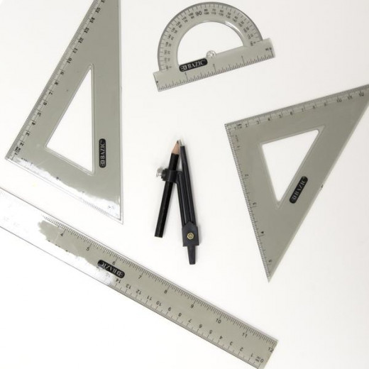 Bazic Geometry Ruler Combination Sets With Compass (4-Piece)