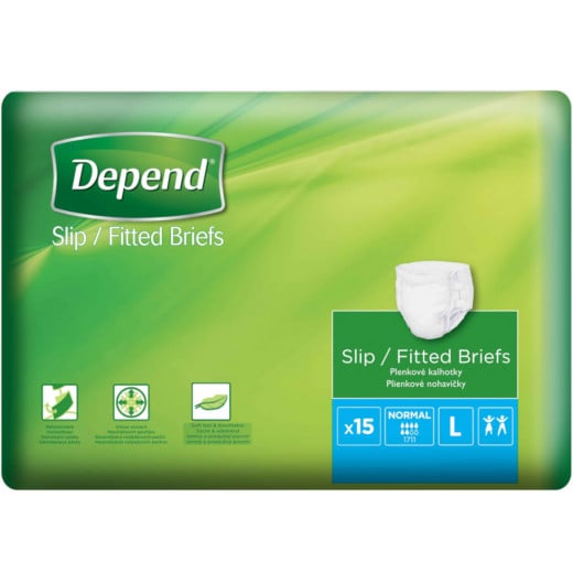 Depend Adult Diapers Slip Normal Large, 15 pcs