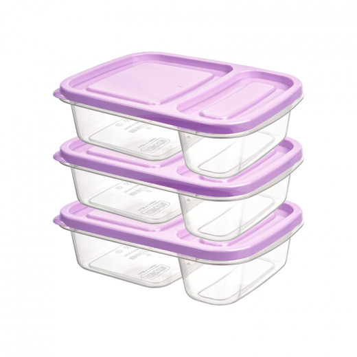 صندوق حفظ الطعام سمارت مكون من جزئين من هوبي لايف، 0.7 لتر، بنفسجي ، 3 قطع