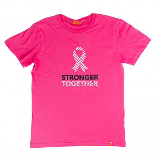 بلوزة باللون الوردي بتصميم أقوى معا لسرطان الثدي من متجرالأمل بواسطة مؤسسة الحسين للسرطان, مقاس كبير