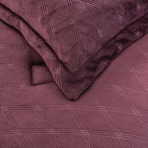 Nova home landers 3d embossed velvet flannel winter comforter set burgundy twin size