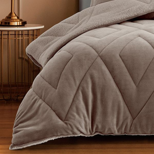 Nova home essentials velvet flannel to sherpa winter comforter moka king