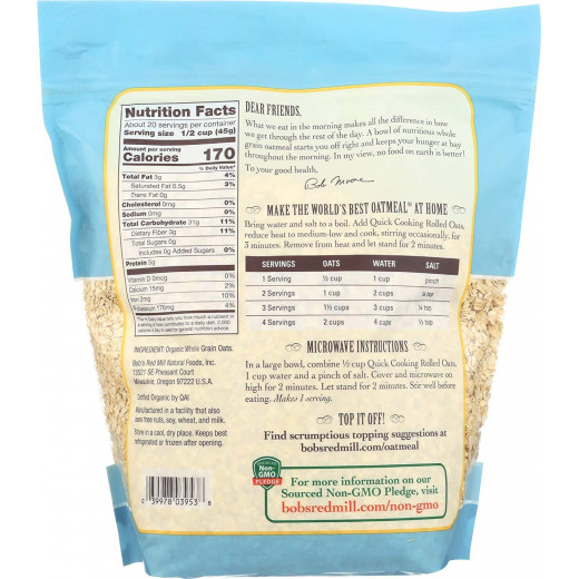 Bob's Red Mill Organic Quick Cooking Rolled Oats, 907gram