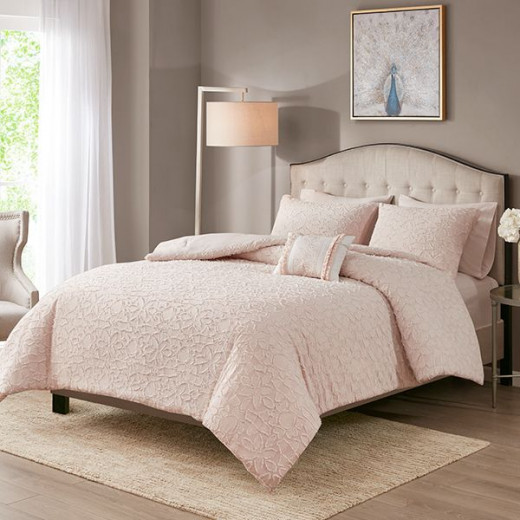 Nova home florence jacquard cotton comforter set 7 pieces king/super king blush color