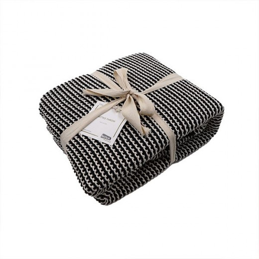 Nova Home Honey Bee Design Blanket, Hand Knitted Throw, Cotton, Black & White Color
