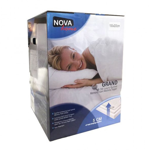 Nova Home Memory Foam Mattress Topper Diamond Stitch, White Color, 100*200 Cm