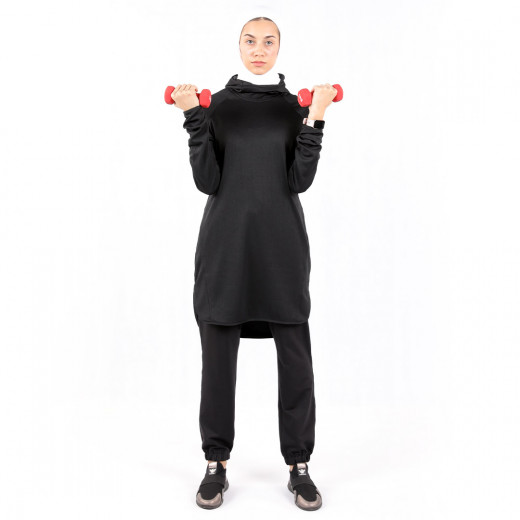 RB Women's Mid-length Running Hoodie, Small Size, Black Color