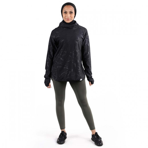 RB Women's Short Running Hoodie, Large Size, Marble Black Color