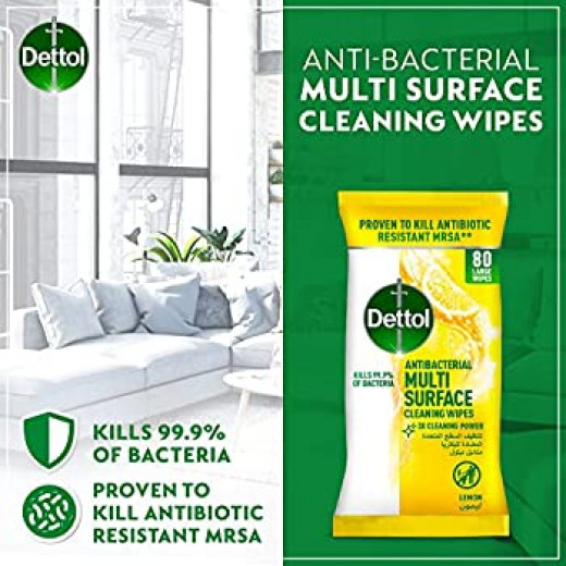 Dettol Lemon Multi Surface Cleaning Wipes 80 Sheets