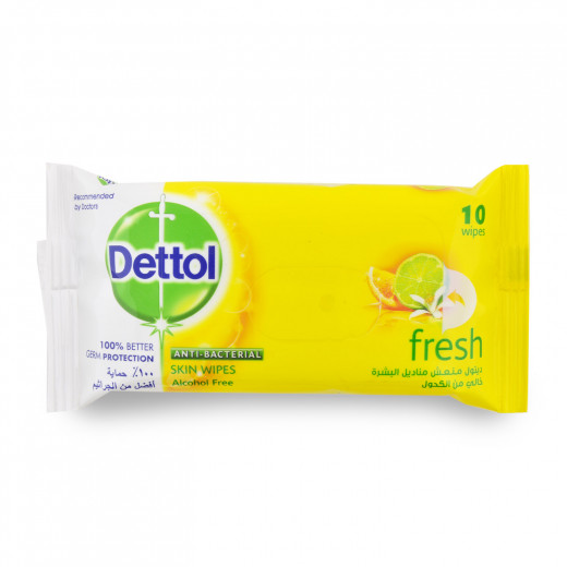 Dettol Anti Bacterial Fresh Skin Wipes, 10 Wipes