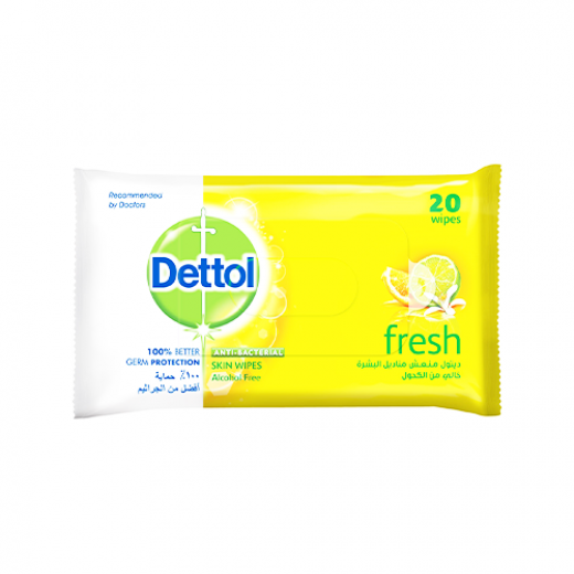 Dettol Anti Bacterial Fresh Skin Wipes, 20 Wipes