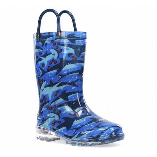Western Chief Kids Shark Chase Lighted Rain Boot, Blue Color, Size 25