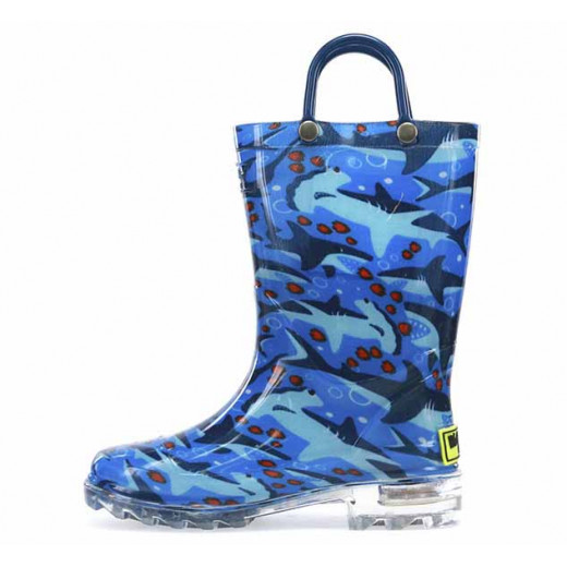 Western Chief Kids Shark Chase Lighted Rain Boot, Blue Color, Size 24