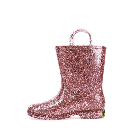 Western Chief Kids Glitter Rain Boots, Rose Gold Color, Size 27