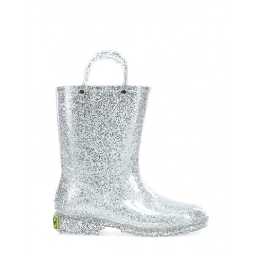 Western Chief Kids Glitter Rain Boots, Silver Color, Size 30