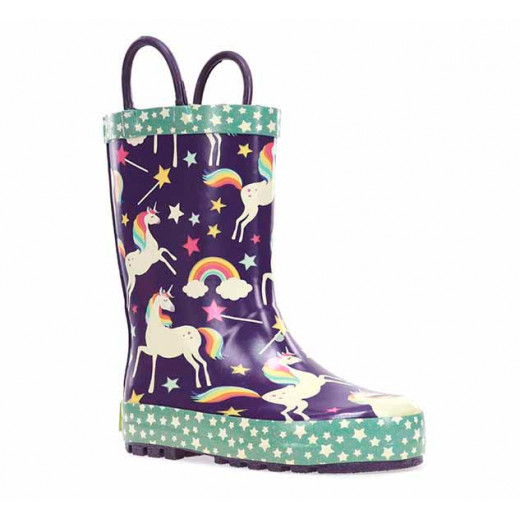 حذاء مطر للأطفال, بتصميم يونيكورن دريمز، باللون الأرجواني، مقاس 25 من ويسترن شيف