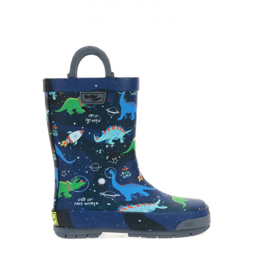 Western Chief Kids Space Dinosaurs Rain Boot, Navy Color, Size 32